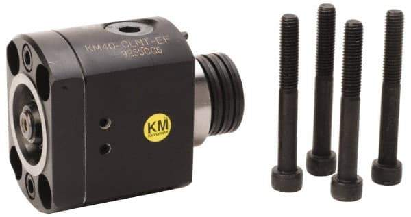 Kennametal - Neutral Cut, KM50 Modular Connection, Adapter/Mount Lathe Modular Clamping Unit - 50.01mm Square Shank Diam, 4.593" OAL, Through Coolant, Series CLNT-EF Flange Mount Top Access - Exact Tool & Supply