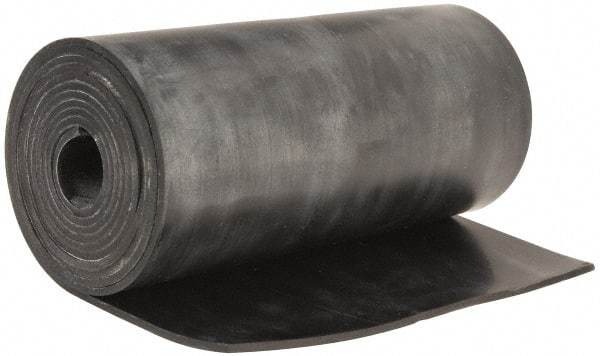 Made in USA - 3/32" Thick x 6" Wide x 5' Long Black Buna-N Rubber Roll - Stock Length, Plain Back, 50 Shore A Durometer, 2,500 psi Tensile Strength, -20°F to 170°F - Exact Tool & Supply