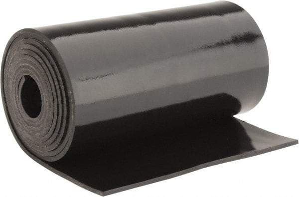 Made in USA - 1/8" Thick x 6" Wide x 5' Long Black Buna-N Rubber Roll - Stock Length, Plain Back, 50 Shore A Durometer, 2,500 psi Tensile Strength, -20°F to 170°F - Exact Tool & Supply