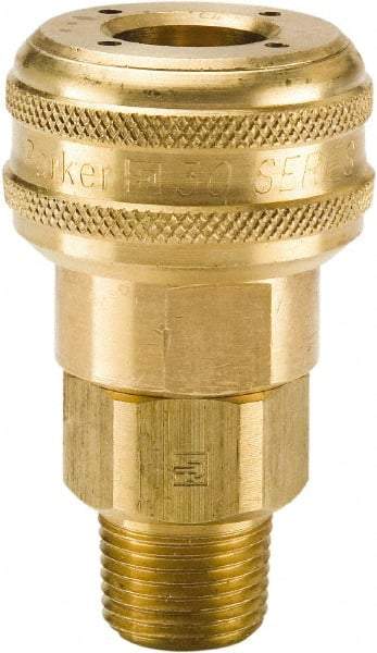 Parker - 3/8-18 Male NPTF Industrial Pneumatic Hose Coupler - Brass, 3/8" Body Diam - Exact Tool & Supply