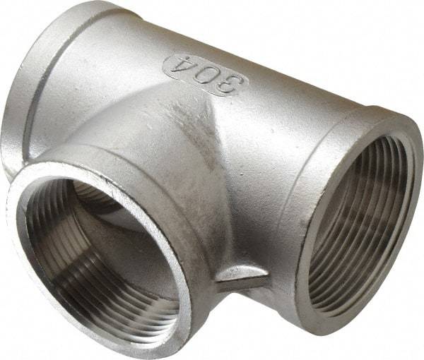 Merit Brass - 2-1/2" Grade 304 Stainless Steel Pipe Tee - FNPT x FNPT x FNPT End Connections, 150 psi - Exact Tool & Supply