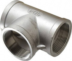 Merit Brass - 2-1/2" Grade 304 Stainless Steel Pipe Tee - FNPT x FNPT x FNPT End Connections, 150 psi - Exact Tool & Supply
