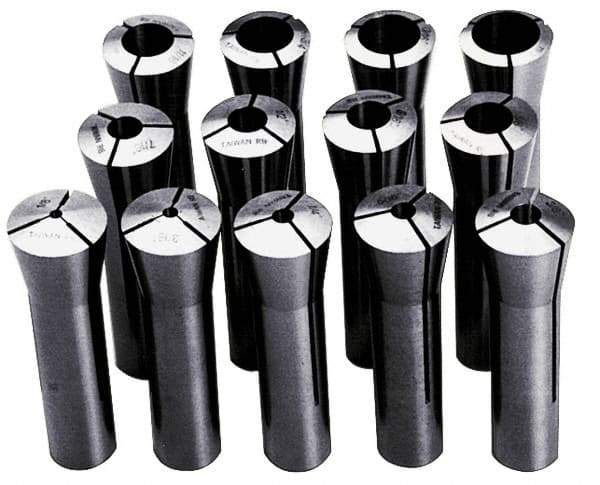 Interstate - 13 Piece, 1/8" to 7/8" Capacity, R8 Collet Set - 0.0007" TIR - Exact Tool & Supply