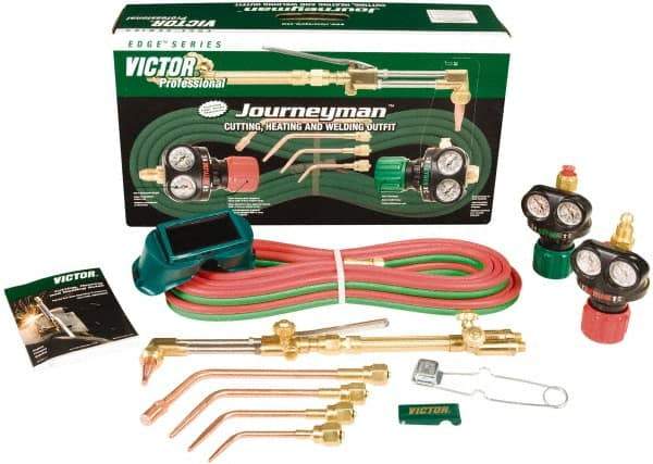 Victor - 3/4 Inch Cutting Capacity, 80CFH 117600BTU Max Heating Capacity, 1/2 Inch Welding Capacity, Oxygen and Acetylene Torch Kit - Journeyman 300 Oxygen and Acetylene Outfit - Exact Tool & Supply