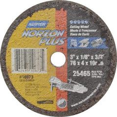 Norton - 3" Ceramic Cutoff Wheel - 1/8" Thick, 3/8" Arbor, 25,465 Max RPM, Use with Die Grinders - Exact Tool & Supply