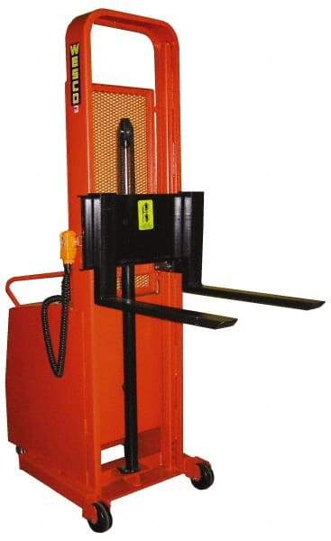 Wesco Industrial Products - 1,000 Lb Capacity, 76" Lift Height, Battery Operated Counter Weight Lift - 1" Lowered Height, 13" Load Center, 25" Fork Length, 27" Overall Width - Exact Tool & Supply