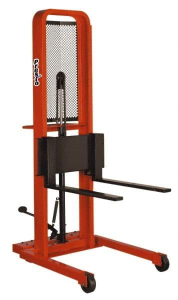 Presto Lifts - 1,000 Lb Capacity, 50" Lift Height, Adjustable Forks Base - Straddle Manually Operated Lift - 3-1/4" Minimum Operating Height - Exact Tool & Supply
