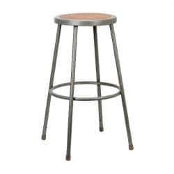 NPS - 30 Inch High, Stationary Fixed Height Stool - Hardboard Seat, Gray and Brown - Exact Tool & Supply