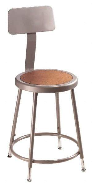 NPS - 24 to 32 Inch High, Stationary Adjustable Height Stool - Hardboard Seat, Gray and Brown - Exact Tool & Supply