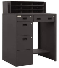Durham - 4 Drawer Deluxe Shop Desk - 39 Inch Wide x 28-3/4 Inch Deep x 55-1/2 Inch High, Gray - Exact Tool & Supply