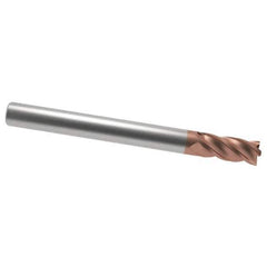 Accupro - 1/4", 3/4" LOC, 1/4" Shank Diam, 2-1/2" OAL, 3 Flute, Solid Carbide Square End Mill - Single End, TiCN Finish, Spiral Flute, 40° Helix, Centercutting, Right Hand Cut, Right Hand Flute - Exact Tool & Supply