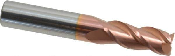 Accupro - 27/64", 1" LOC, 7/16" Shank Diam, 2-3/4" OAL, 3 Flute, Solid Carbide Square End Mill - Single End, TiCN Finish, Spiral Flute, 40° Helix, Centercutting, Right Hand Cut, Right Hand Flute - Exact Tool & Supply