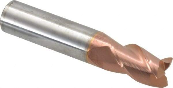 Accupro - 9/16", 7/8" LOC, 9/16" Shank Diam, 3" OAL, 3 Flute, Solid Carbide Square End Mill - Single End, TiCN Finish, Spiral Flute, 40° Helix, Centercutting, Right Hand Cut, Right Hand Flute - Exact Tool & Supply