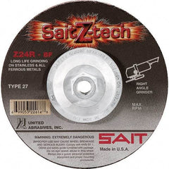Sait - 24 Grit, 5" Wheel Diam, 1/4" Wheel Thickness, Type 27 Depressed Center Wheel - Zirconia Alumina, Resinoid Bond, R Hardness, 12,200 Max RPM, Compatible with Angle Grinder - Exact Tool & Supply