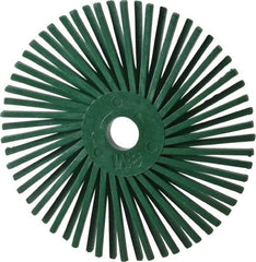 3M - 3" Diam, 3/8" Max Face Width, Plain Hole Radial Bristle Brush - 50 Grit, Coarse Grade, 25,000 Max RPM, Green - Exact Tool & Supply