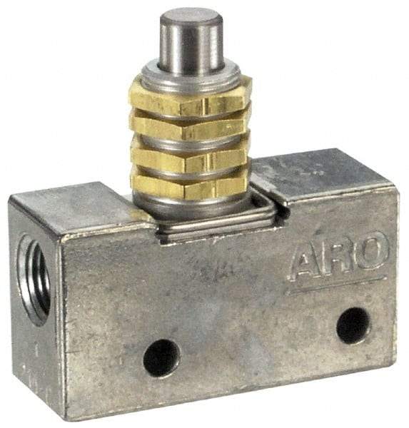 ARO/Ingersoll-Rand - 0.195 CV Rate & 7.5 CFM 3 Way Air Valve - Straight Plunger, Spring Return, 150 Max psi - Exact Tool & Supply