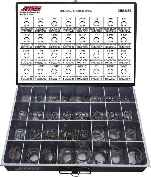 Value Collection - 640 Piece, 1/4 to 2-1/8", SpRing Assortment Steel, Snap Internal Retaining Ring Assortment - Includes Compartmented Case - Exact Tool & Supply