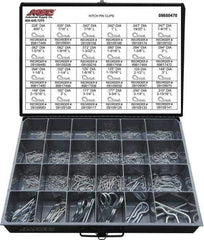 Value Collection - 359 Piece, 1/8 to 1" Pin Diam, Hitch Pin Assortment - 1/16 to 7/8" Long, Spring Wire, Zinc Plated - Exact Tool & Supply