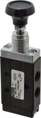Parker - 0.20 CV Rate, 1/8" NPT Inlet Direct Air 2 Mechanical Spool Valve - 3 Way, 2 Position, Manual Return, Button Push Pull, 150 Max psi - Exact Tool & Supply
