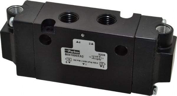 Parker - 1/4", 4-Way Body Ported Stacking Solenoid Valve - 1.4 CV Rate, 1.89" High x 4.7" Long - Exact Tool & Supply