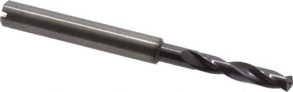 Guhring - 4.3mm 140° Spiral Flute Solid Carbide Screw Machine Drill Bit - FIREX Finish, Right Hand Cut, 24mm Flute Length, 66mm OAL, SU Point, Straight Shank, Through Coolant - Exact Tool & Supply