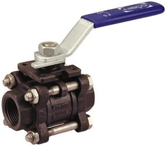 NIBCO - 1/2" Pipe, Full Port, Carbon Steel Standard Ball Valve - 3 Piece, Inline - One Way Flow, FNPT x FNPT Ends, Locking Lever Handle, 1,000 WOG - Exact Tool & Supply