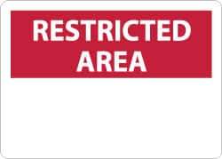NMC - "Restricted Area", 10" Long x 14" Wide, Aluminum Safety Sign - Rectangle, 0.04" Thick, Use for Security & Admittance - Exact Tool & Supply
