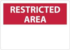NMC - "Restricted Area", 10" Long x 14" Wide, Aluminum Safety Sign - Rectangle, 0.04" Thick, Use for Security & Admittance - Exact Tool & Supply