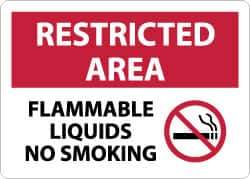 NMC - "Restricted Area - Flammable Liquids - No Smoking", 10" Long x 14" Wide, Aluminum Safety Sign - Rectangle, 0.04" Thick, Use for Hazardous Materials - Exact Tool & Supply