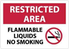 NMC - "Restricted Area - Flammable Liquids - No Smoking", 10" Long x 14" Wide, Aluminum Safety Sign - Rectangle, 0.04" Thick, Use for Hazardous Materials - Exact Tool & Supply