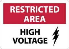 NMC - "Restricted Area - High Voltage", 10" Long x 14" Wide, Aluminum Safety Sign - Rectangle, 0.04" Thick, Use for Accident Prevention - Exact Tool & Supply