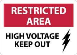 NMC - "Restricted Area - High Voltage - Keep Out", 10" Long x 14" Wide, Aluminum Safety Sign - Rectangle, 0.04" Thick, Use for Accident Prevention - Exact Tool & Supply