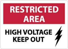 NMC - "Restricted Area - High Voltage - Keep Out", 10" Long x 14" Wide, Aluminum Safety Sign - Rectangle, 0.04" Thick, Use for Accident Prevention - Exact Tool & Supply