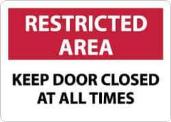 NMC - "Restricted Area - Keep Door Closed at All Times", 10" Long x 14" Wide, Aluminum Safety Sign - Rectangle, 0.04" Thick, Use for Security & Admittance - Exact Tool & Supply