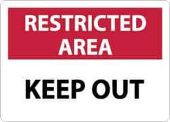 NMC - "Restricted Area - Keep Out", 10" Long x 14" Wide, Aluminum Safety Sign - Rectangle, 0.04" Thick, Use for Security & Admittance - Exact Tool & Supply