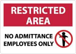 NMC - "Restricted Area - No Admittance - Employees Only", 10" Long x 14" Wide, Aluminum Safety Sign - Rectangle, 0.04" Thick, Use for Security & Admittance - Exact Tool & Supply