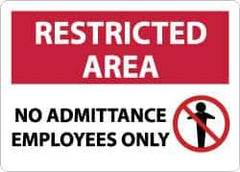 NMC - "Restricted Area - No Admittance - Employees Only", 10" Long x 14" Wide, Aluminum Safety Sign - Rectangle, 0.04" Thick, Use for Security & Admittance - Exact Tool & Supply