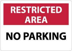 NMC - "Restricted Area - No Parking", 10" Long x 14" Wide, Aluminum Safety Sign - Rectangle, 0.04" Thick, Use for Security & Admittance - Exact Tool & Supply