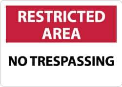 NMC - "Restricted Area - No Trespassing", 10" Long x 14" Wide, Aluminum Safety Sign - Rectangle, 0.04" Thick, Use for Security & Admittance - Exact Tool & Supply