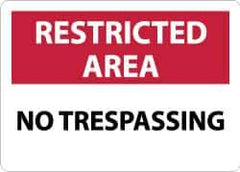 NMC - "Restricted Area - No Trespassing", 10" Long x 14" Wide, Aluminum Safety Sign - Rectangle, 0.04" Thick, Use for Security & Admittance - Exact Tool & Supply