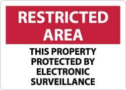 NMC - "Restricted Area - This Property Protected by Electronic Surveillance", 10" Long x 14" Wide, Aluminum Safety Sign - Rectangle, 0.04" Thick, Use for Security & Admittance - Exact Tool & Supply