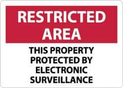 NMC - "Restricted Area - This Property Protected by Electronic Surveillance", 10" Long x 14" Wide, Aluminum Safety Sign - Rectangle, 0.04" Thick, Use for Security & Admittance - Exact Tool & Supply
