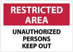 NMC - "Restricted Area - Unauthorized Persons Keep Out", 10" Long x 14" Wide, Aluminum Safety Sign - Rectangle, 0.04" Thick, Use for Security & Admittance - Exact Tool & Supply