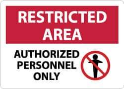 NMC - "Restricted Area - Authorized Personnel Only", 10" Long x 14" Wide, Aluminum Safety Sign - Rectangle, 0.04" Thick, Use for Security & Admittance - Exact Tool & Supply