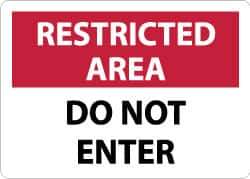 NMC - "Restricted Area - Do Not Enter", 10" Long x 14" Wide, Aluminum Safety Sign - Rectangle, 0.04" Thick, Use for Security & Admittance - Exact Tool & Supply
