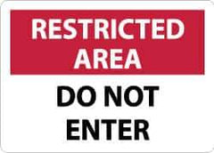 NMC - "Restricted Area - Do Not Enter", 10" Long x 14" Wide, Aluminum Safety Sign - Rectangle, 0.04" Thick, Use for Security & Admittance - Exact Tool & Supply