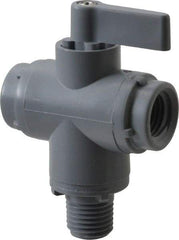 Specialty Mfr - 1/4" Pipe, PVC Standard Ball Valve - Three Way, MNPT x FNPT x FNPT Ends, Wedge Handle, 125 WOG - Exact Tool & Supply