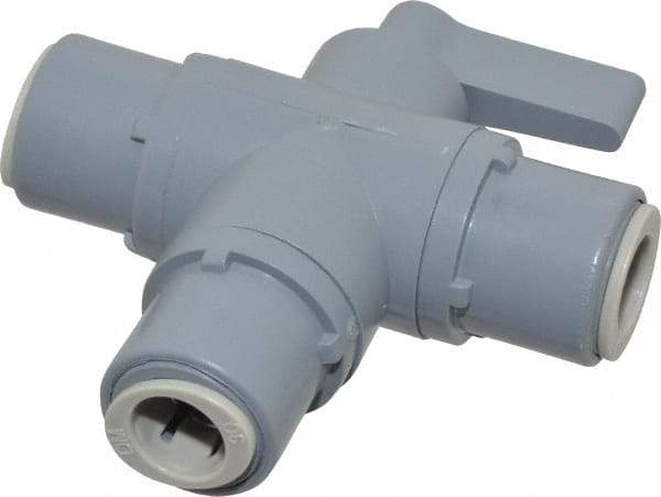 Specialty Mfr - 3/8" Pipe, PVC Standard Ball Valve - Three Way, Push-to-Connect x Push-to-Connect x Push-to-Connect Ends, Wedge Handle, 125 WOG - Exact Tool & Supply