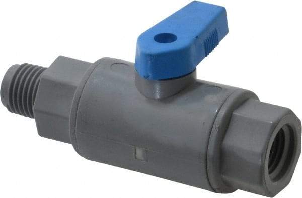 Specialty Mfr - 1/4" Pipe, PVC Standard Ball Valve - Inline - One Way Flow, MNPT x FNPT Ends, Wedge Handle, 125 WOG - Exact Tool & Supply