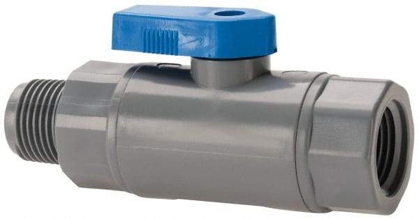 Specialty Mfr - 3/8" Pipe, PVC Standard Ball Valve - Inline - One Way Flow, MNPT x FNPT Ends, Wedge Handle, 125 WOG - Exact Tool & Supply